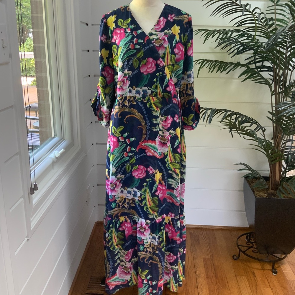 NWT Soft Surroundings Navy Paisley Print Maxi Dress Size L - Picture 4 of 10